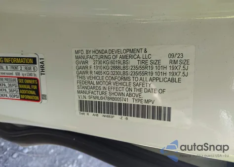 2024 Honda Odyssey Sport z USA, uszkodzony, nr VIN 5FNRL6H78RB005741